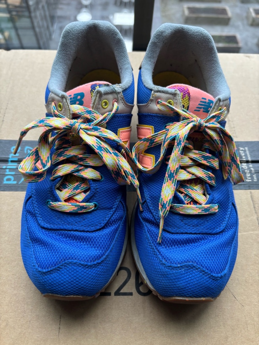 Vintage (2015) New Balance Blue Mesh Sneakers with Rainbow Laces